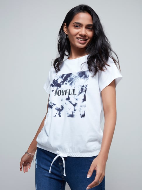 LOV by Westside White Tie-Dye Printed T-Shirt Price in India