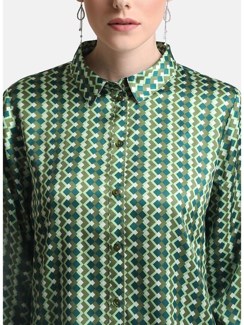 Kazo Green Embellished Casual Shirt