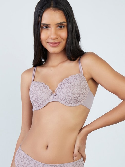 Wunderlove by Westside Light Mauve Lace Padded Underwired Bra Price in India