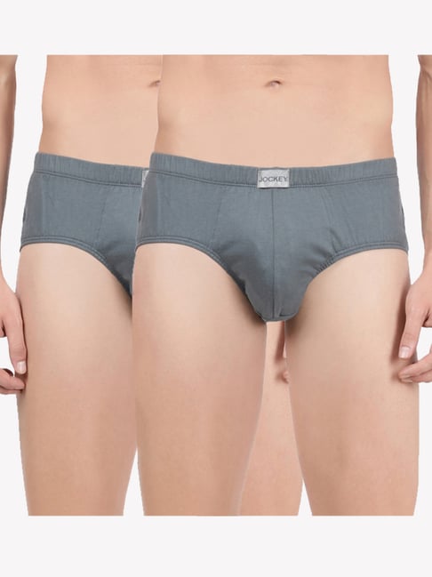 Jockey 8035 Grey Super Combed Cotton Poco Briefs with Ultrasoft Concealed  Waistband - Pack of 2