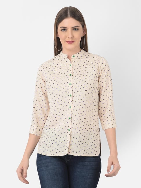 Crimsoune Club Beige Floral Print Shirts Price in India