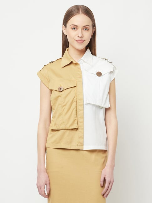 Crimsoune Club Beige Color Blocked Shirts Price in India