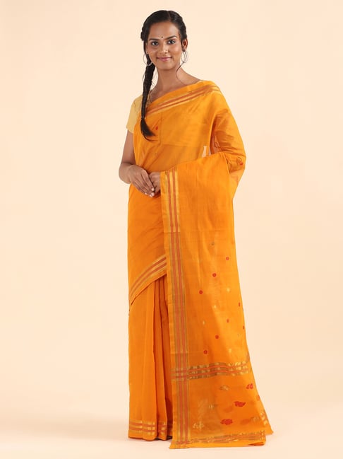 Taneira Yellow Cotton Woven Venkatgiri Saree With Unstitched Blouse Price in India