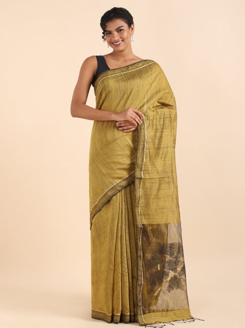 Taneira Yellow Silk Woven Jamdani Saree With Unstitched Blouse Price in India