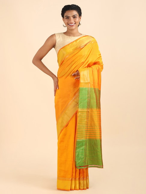 Taneira Yellow Silk Woven Saree With Unstitched Blouse Price in India