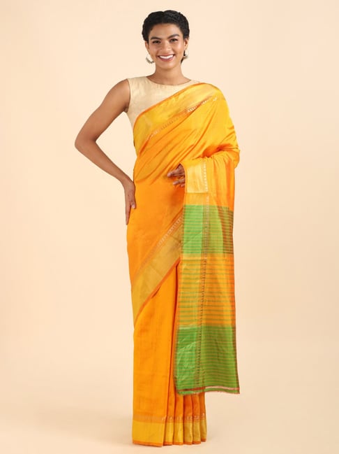 Taneira Yellow Silk Woven Saree With Unstitched Blouse Price in India