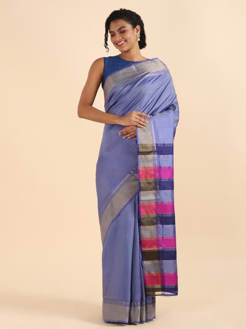 Taneira Blue Silk Woven Saree With Unstitched Blouse Price in India