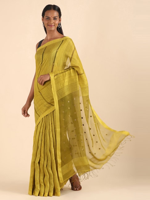 Taneira Green Silk Woven Bengal Saree With Unstitched Blouse Price in India