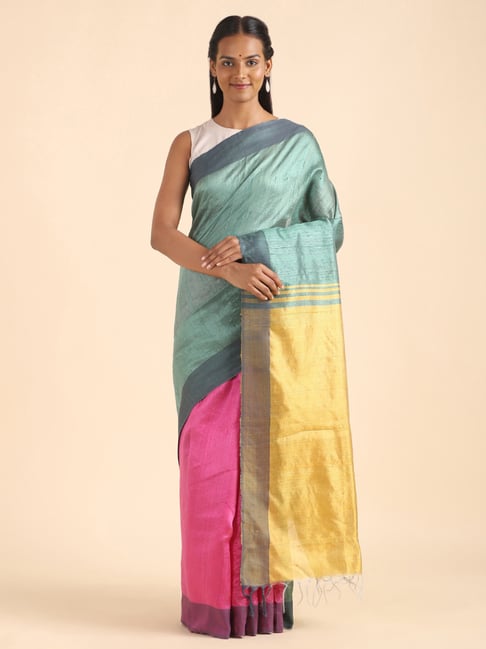 Taneira Pink & Green Woven Bhagalpuri Saree With Unstitched Blouse Price in India