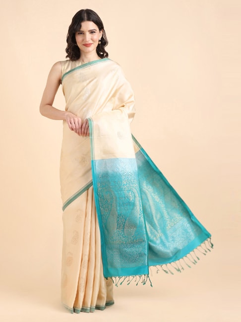 Taneira Beige Silk Woven Saree With Unstitched Blouse Price in India