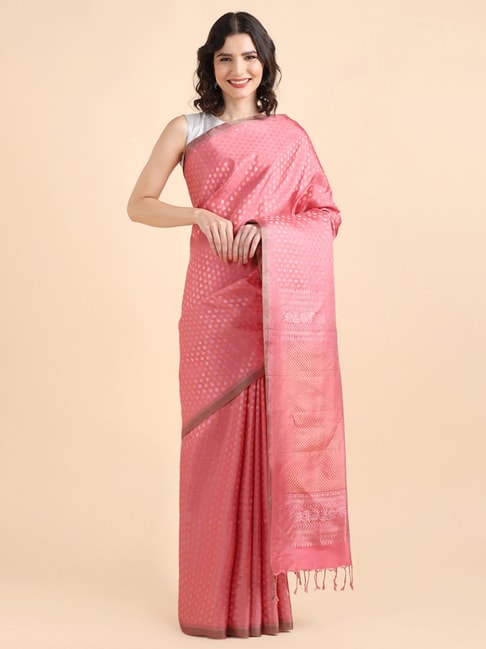 Taneira Pink Silk Woven Saree With Unstitched Blouse Price in India