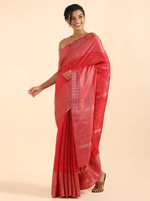 Taneira Red Woven Bhagalpuri Saree With Unstitched Blouse Price in India