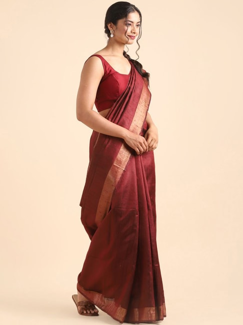 Taneira Maroon Woven Bhagalpuri Saree With Unstitched Blouse Price in India