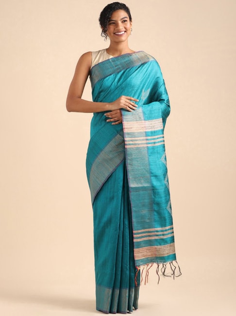 Taneira Blue Woven Bhagalpuri Saree With Unstitched Blouse Price in India