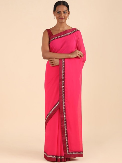 Taneira Pink Embellished Saree With Unstitched Blouse Price in India