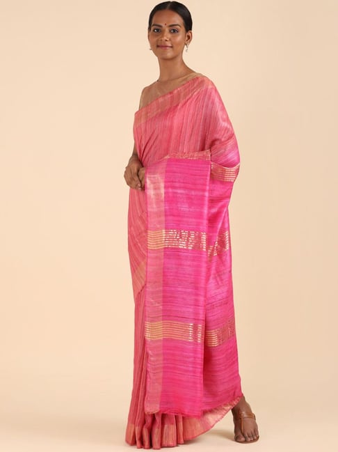 Taneira Pink Woven Saree With Unstitched Blouse Price in India