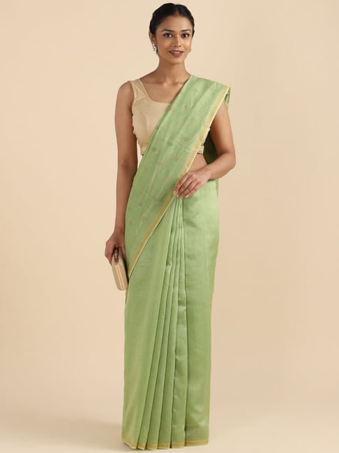Taneira Green Silk Cotton Woven Saree With Unstitched Blouse Price in India