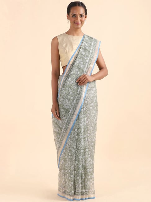 Taneira Green Printed Sanganeri Saree With Unstitched Blouse Price in India