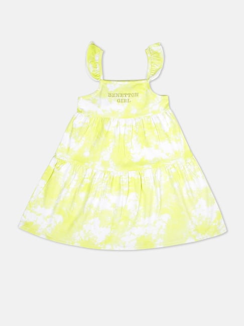 United Colors of Benetton Kids Yellow & White Cotton Printed Dress