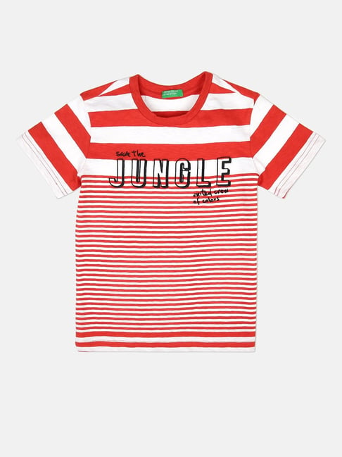 United Colors of Benetton Kids Red & White Cotton Striped T-Shirt