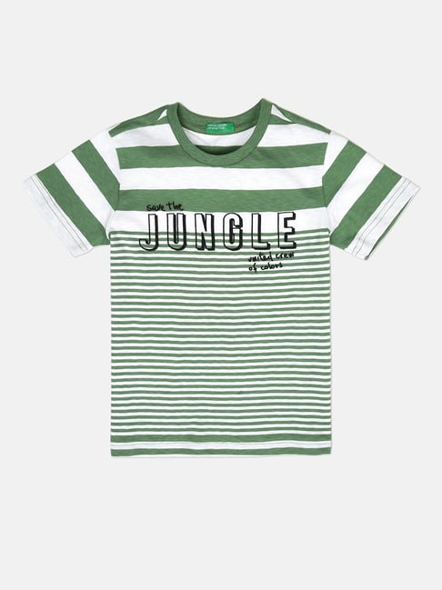 United Colors of Benetton Kids Green & White Cotton Striped T-Shirt