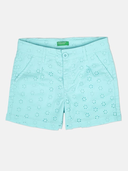 United Colors of Benetton Kids Blue Cotton Floral Print Shorts