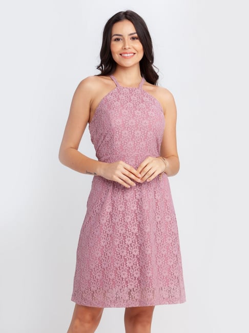 Buy Zink London Pink Lace Skater Dress for Women Online Tata CLiQ