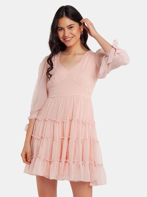 Zink London Pink Mini Fit & Flare Dress Price in India