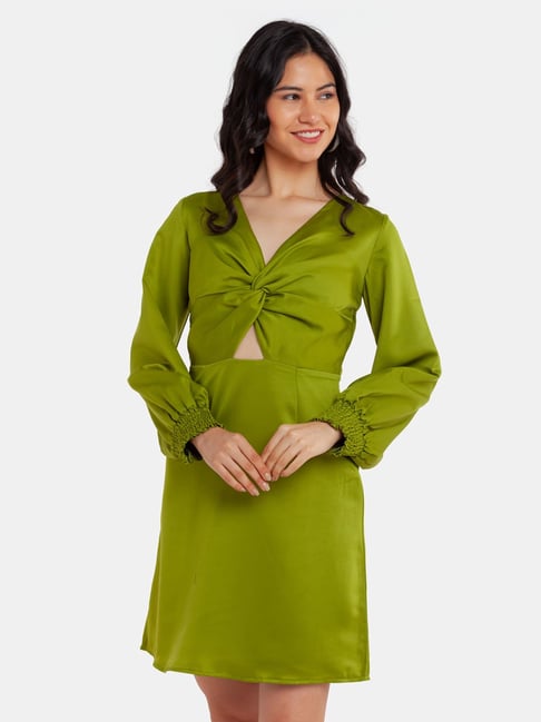 Zink London Green Regular Fit A Line Dress Price in India