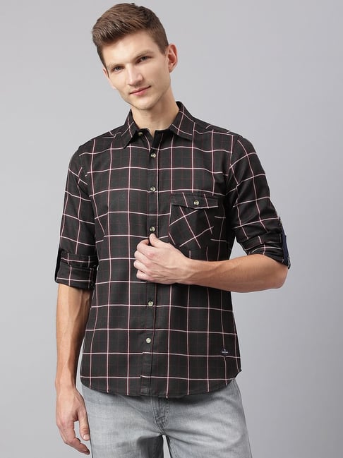 Buy Thomas Scott Brown Regular Fit Checks Shirt for Mens Online