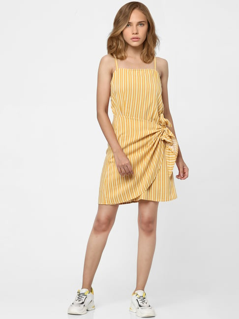 Only Yellow Striped Slip Dress Price in India