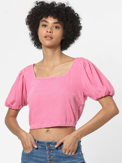pink square neck crop top