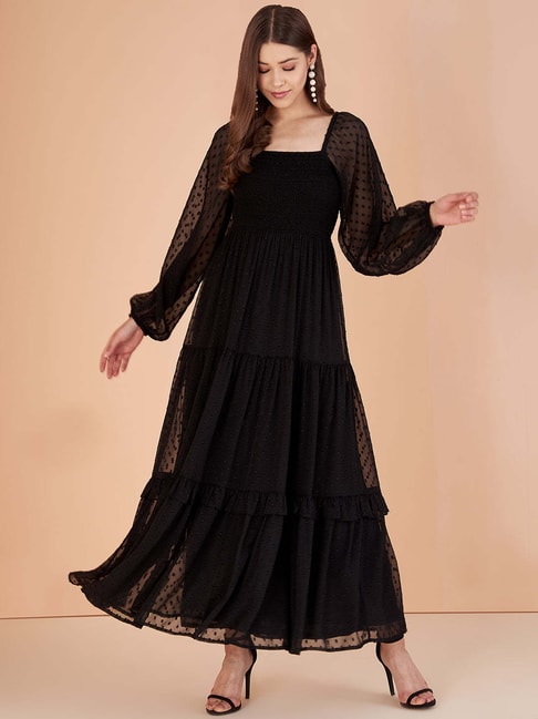 Femella Black Self Design Maxi Dress Price in India