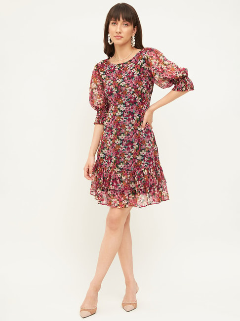 Femella Multicolor Floral Print Mini Dress Price in India