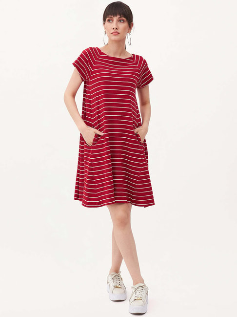 Femella Red & White Striped Shift Dress Price in India