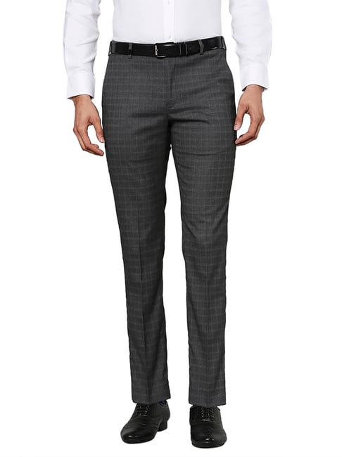 Park Avenue Dark Grey Super Slim Fit Flat Front Trousers