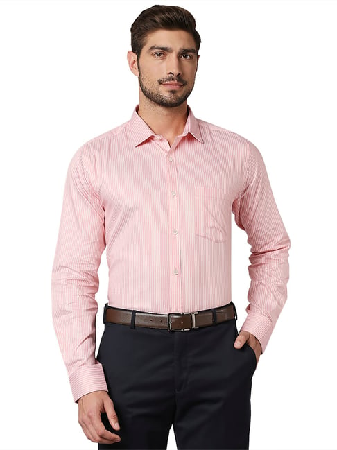 Park Avenue Pink Slim Fit Striped Shirt