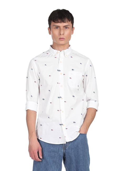 Aeropostale White Cotton Regular Fit Printed Shirt