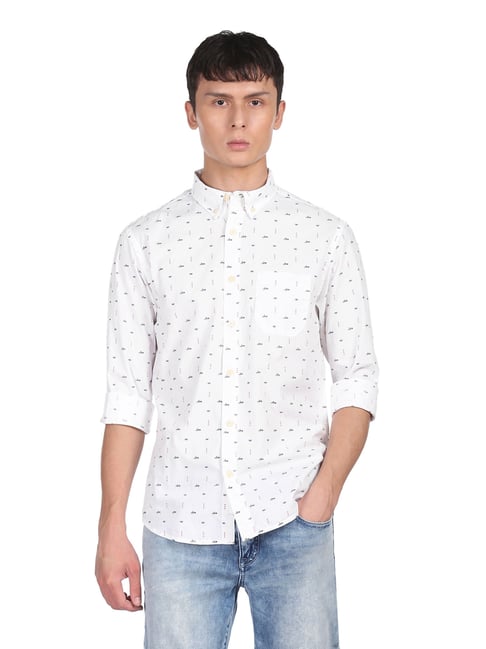 Aeropostale White Cotton Regular Fit Printed Shirt