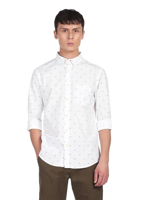 Aeropostale White Cotton Regular Fit Printed Shirt