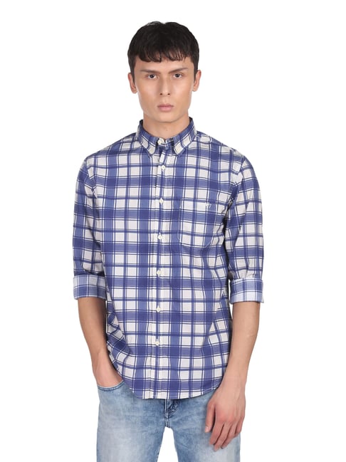 Aeropostale Blue Cotton Regular Fit Checks Shirt