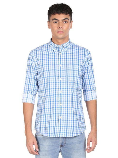 Aeropostale Blue Cotton Regular Fit Checks Shirt