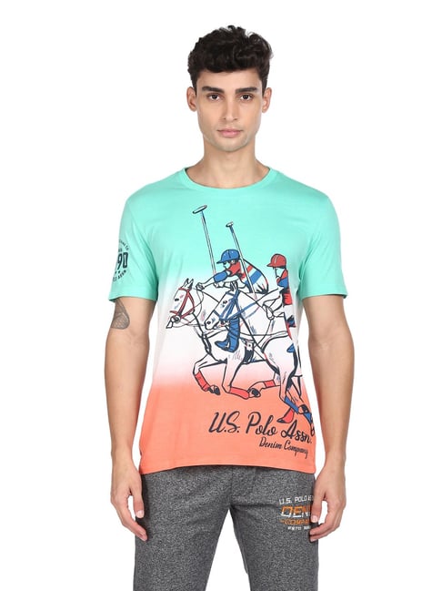 U S Polo Assn U.S. Polo Assn. Blue Regular Fit Printed T-Shirt