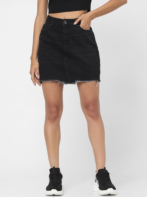 Share more than 80 black denim skirt latest