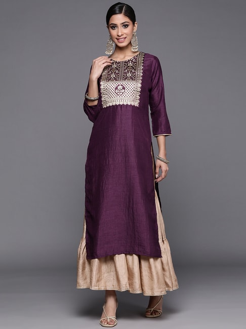 Indo Era Purple Woven Straight Kurta Price in India