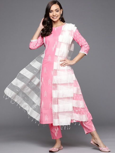 Indo Era Pink Printed Kurta Pant Set With Dupatta Price in India