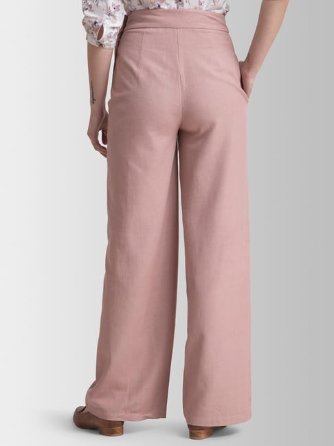 Buy Fablestreet Dusty Pink Cotton Parallel Trousers for Women Online @ Tata  CLiQ