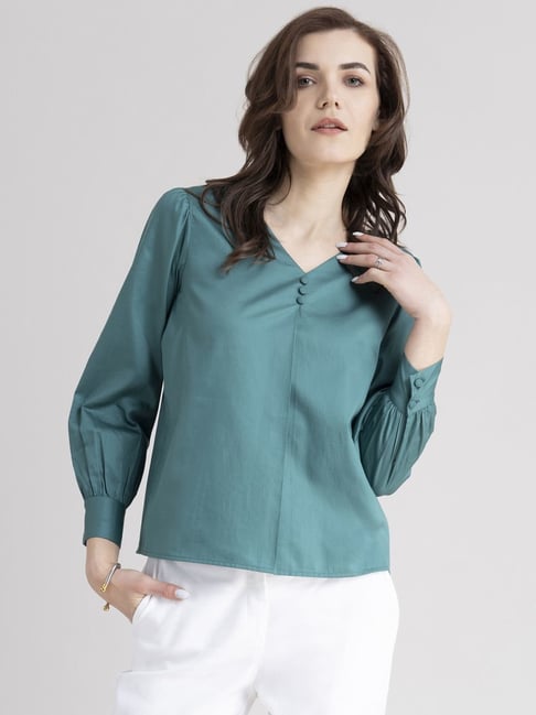 YU by Pantaloons Teal Blue Cotton Top