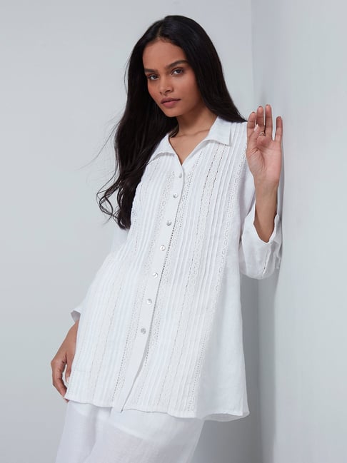 Zuba by Westside White Crochet Design Shirt-Style Kurti Price in India