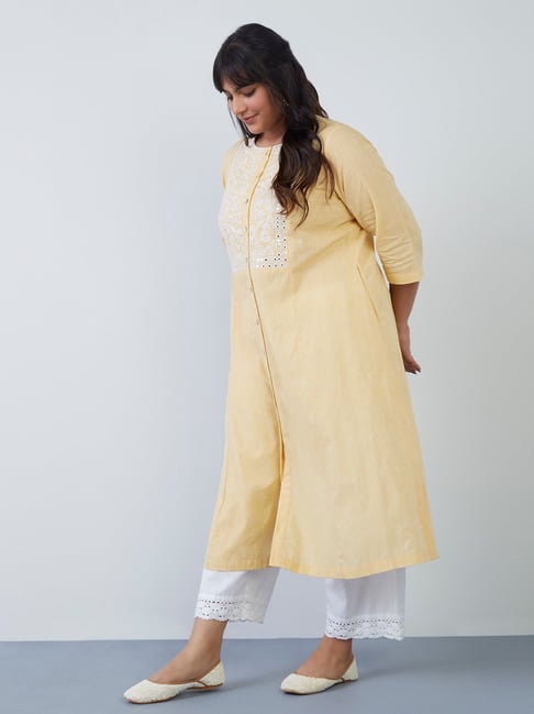 Diza Curves by Westside Yellow Embroidered A-Line Kurta Price in India